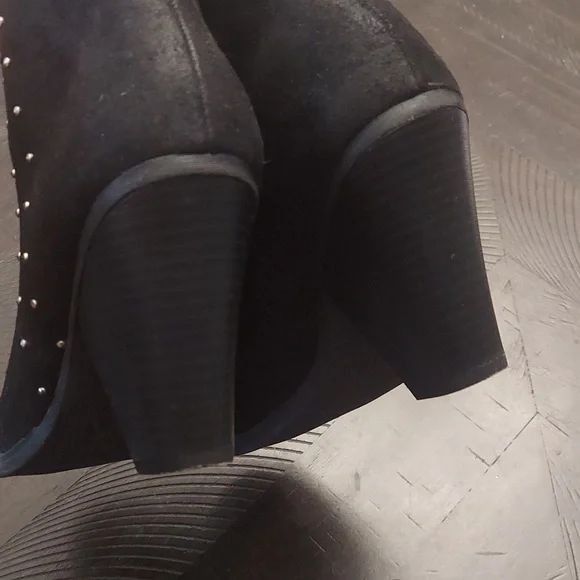 MIA Black Studded Textile Upper Sz 8.5 Ankle Boots Stacked Heel - Picture 6 of 11